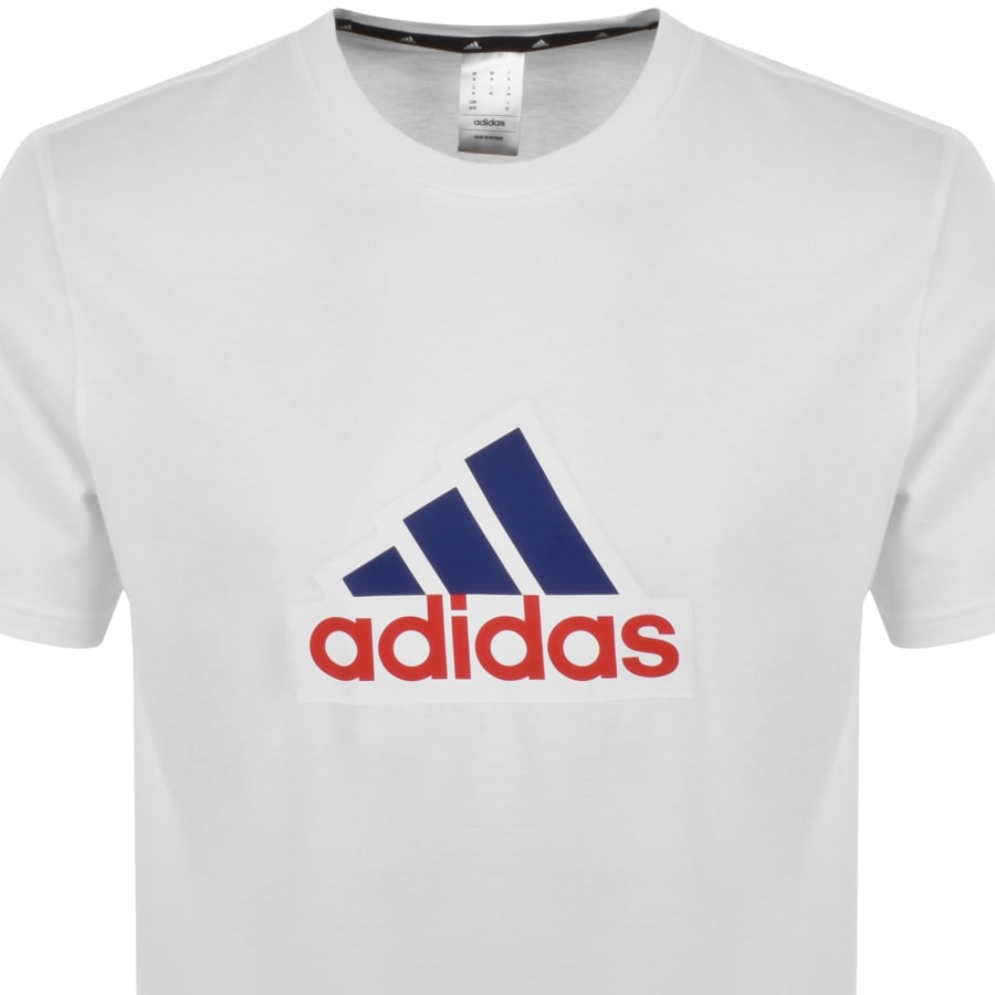 Adidas white shirt blue logo outlet